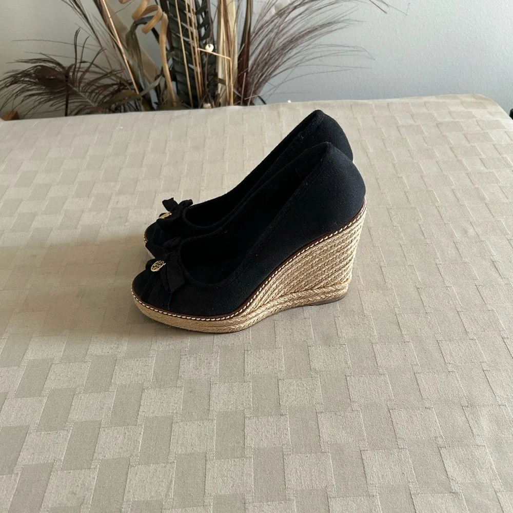 Tory Burch Jackie Canvas Bow Espadrille Wedge Pumps